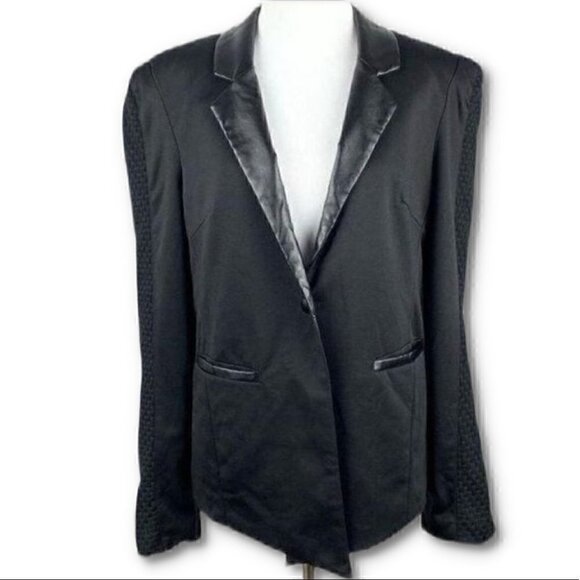 Bottom Shop blazer size L Black one button faux leather vegan tuxedo jacket - Picture 10 of 10